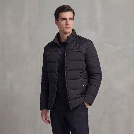 Men's Quilted Fleece Jacket with Stand-Up Collar