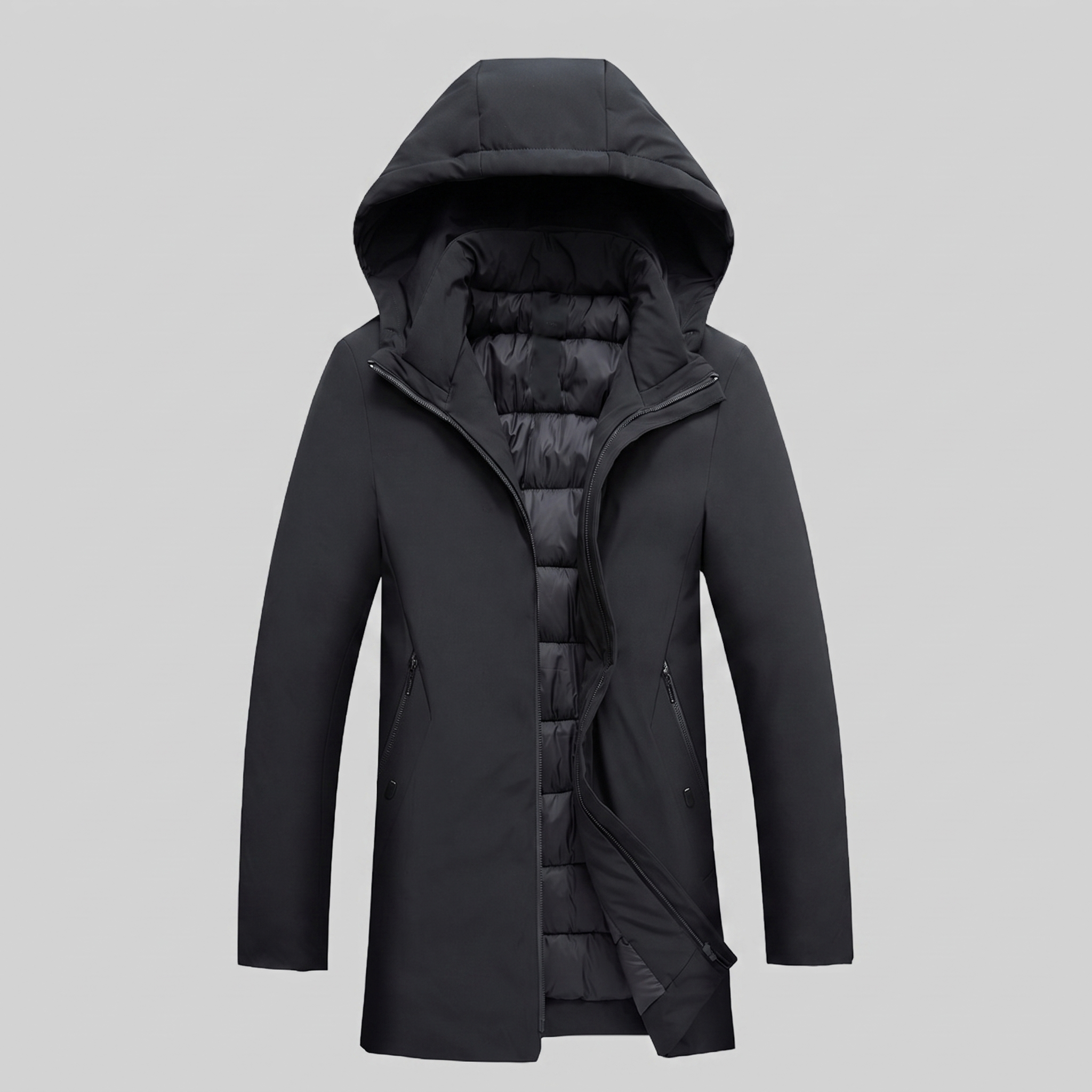 Men's Quilted Hooded Longline Jacket