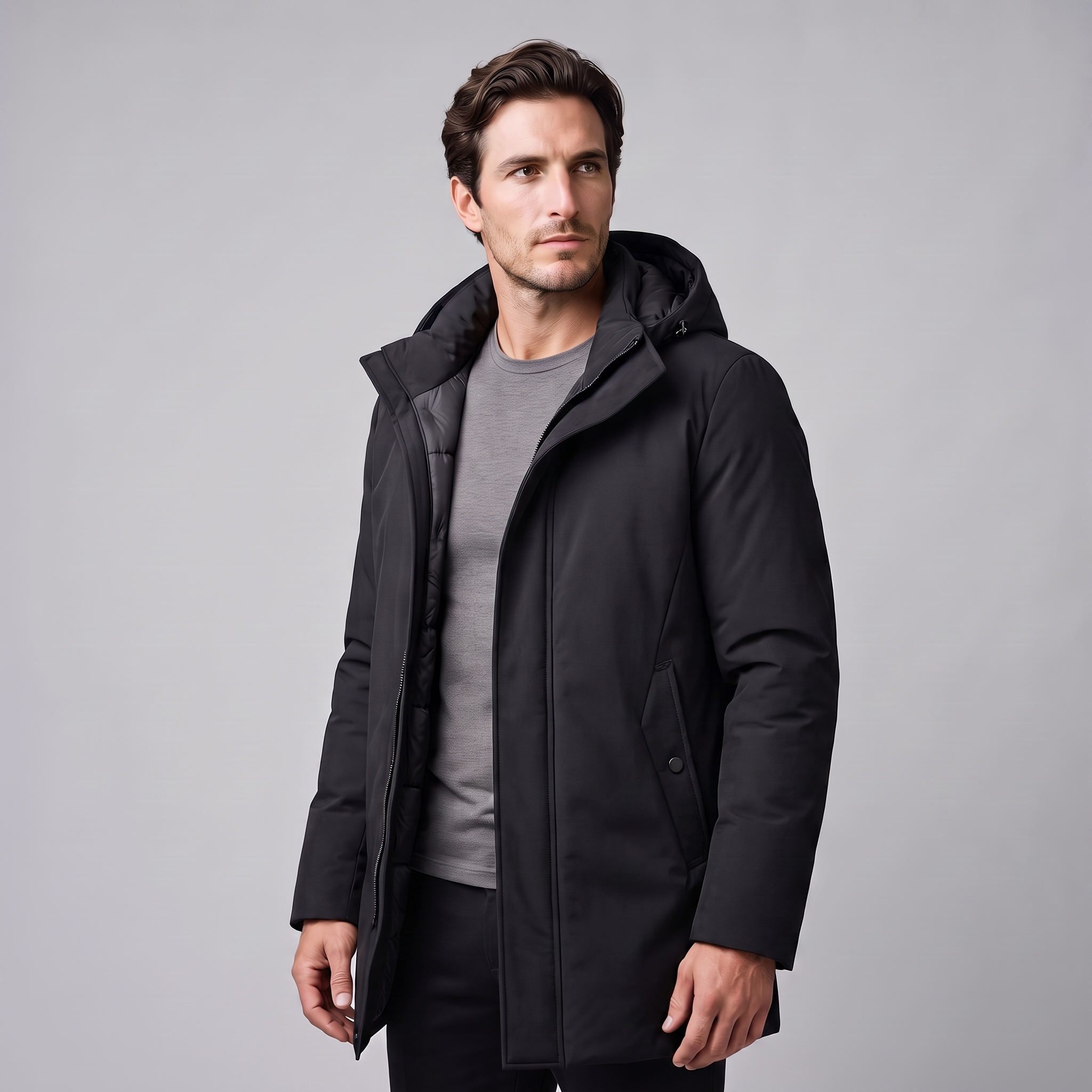Men's Quilted Hooded Longline Jacket