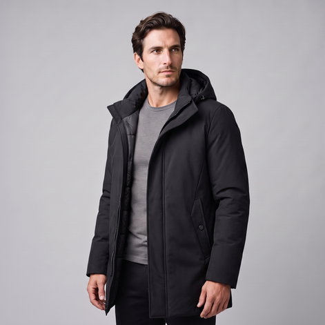 Men's Quilted Hooded Longline Jacket