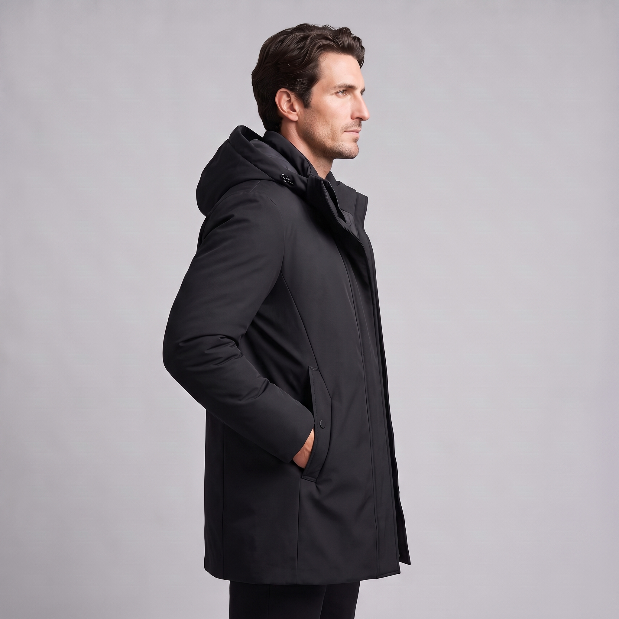 Men's Quilted Hooded Longline Jacket