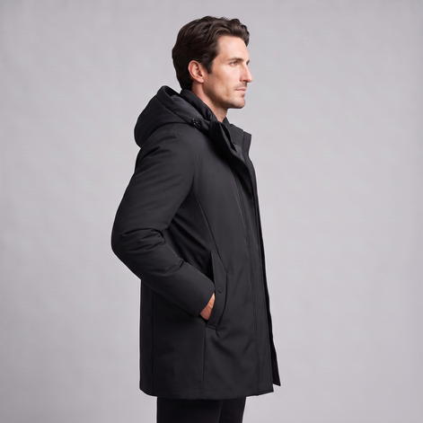 Men's Quilted Hooded Longline Jacket