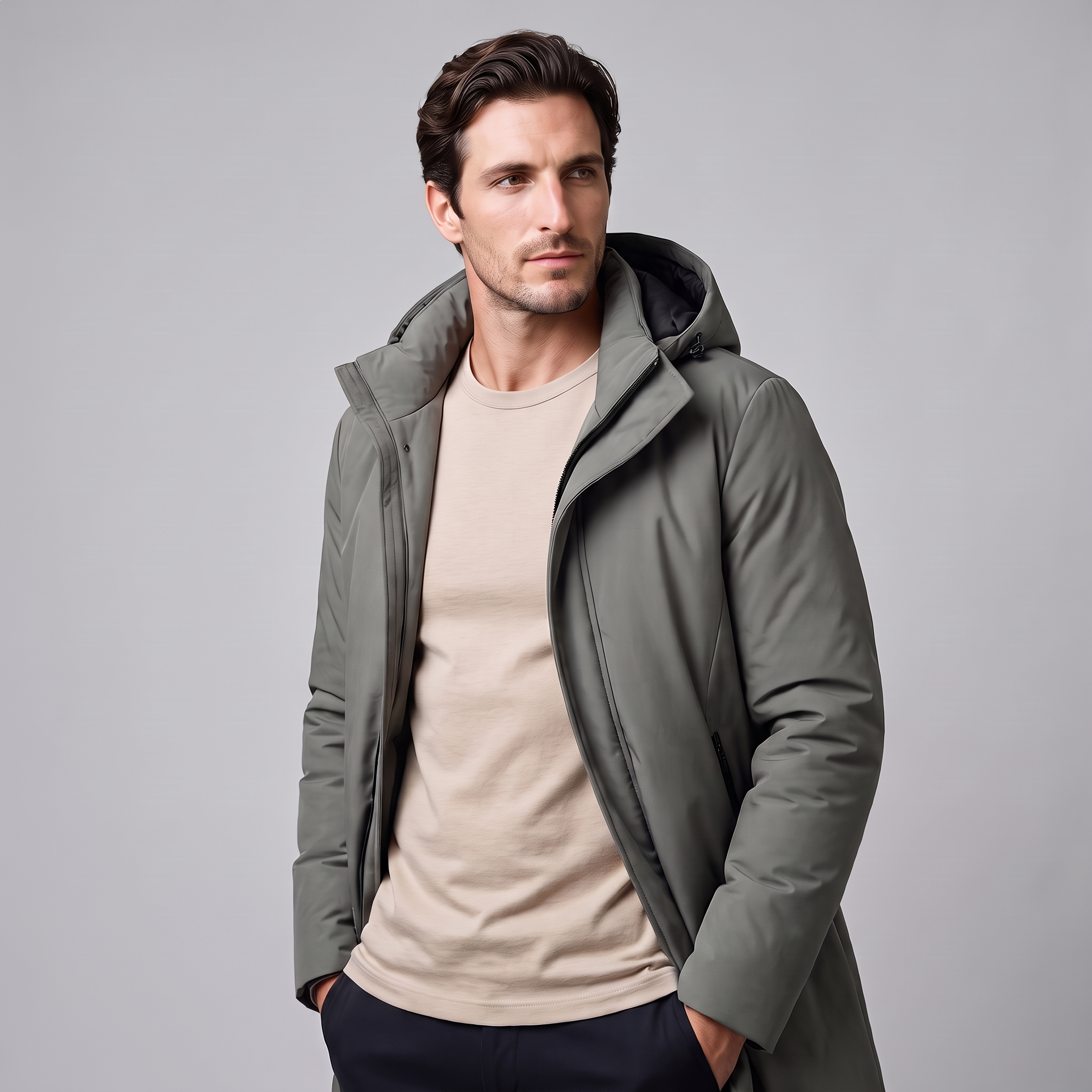 Men's Quilted Hooded Longline Jacket