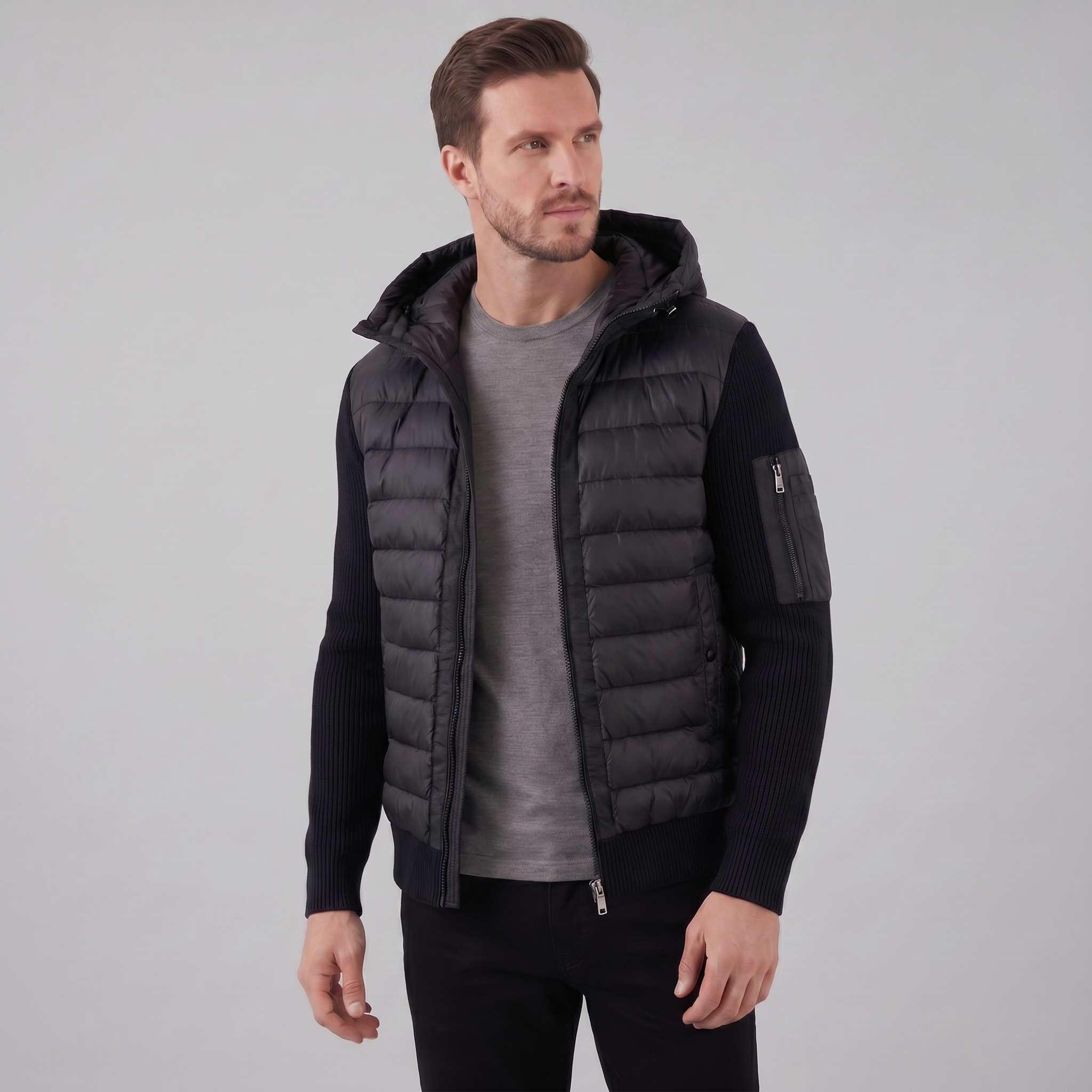 Men's Quilted Hybrid Hooded Jacket