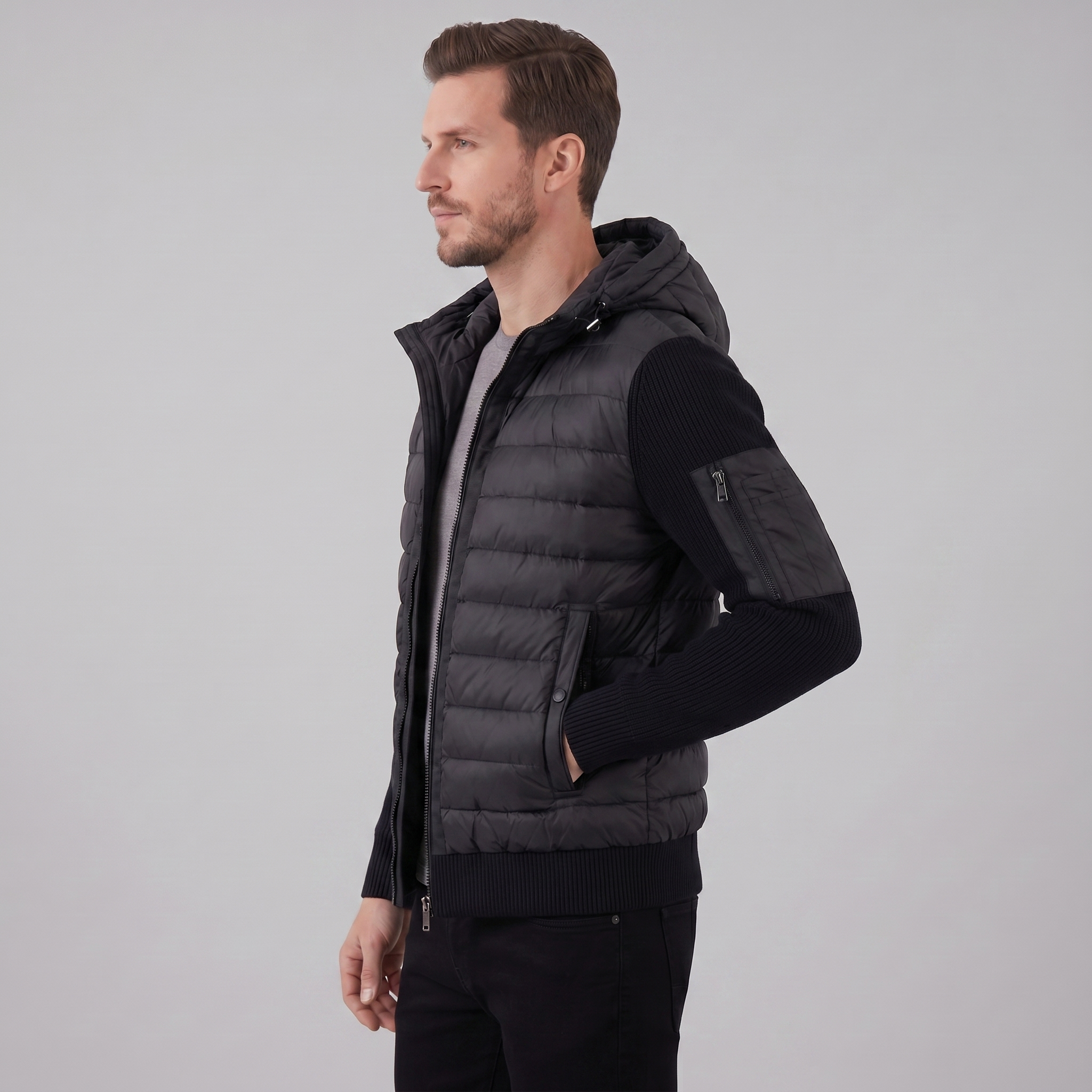 Men's Quilted Hybrid Hooded Jacket
