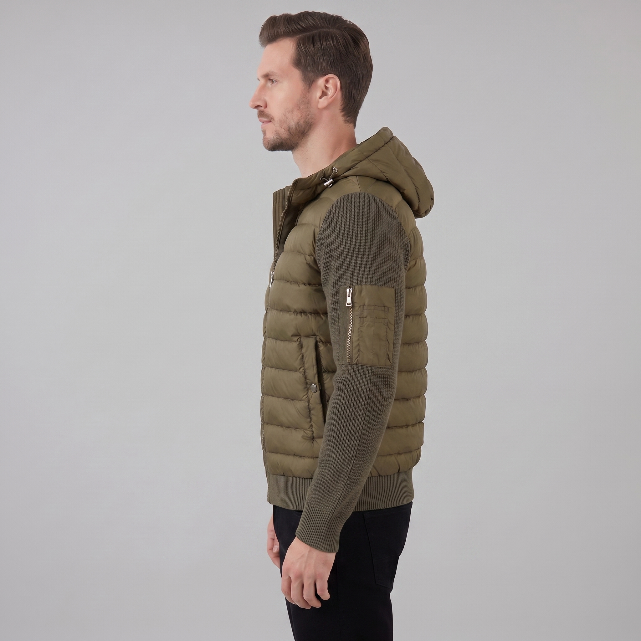 Men's Quilted Hybrid Hooded Jacket