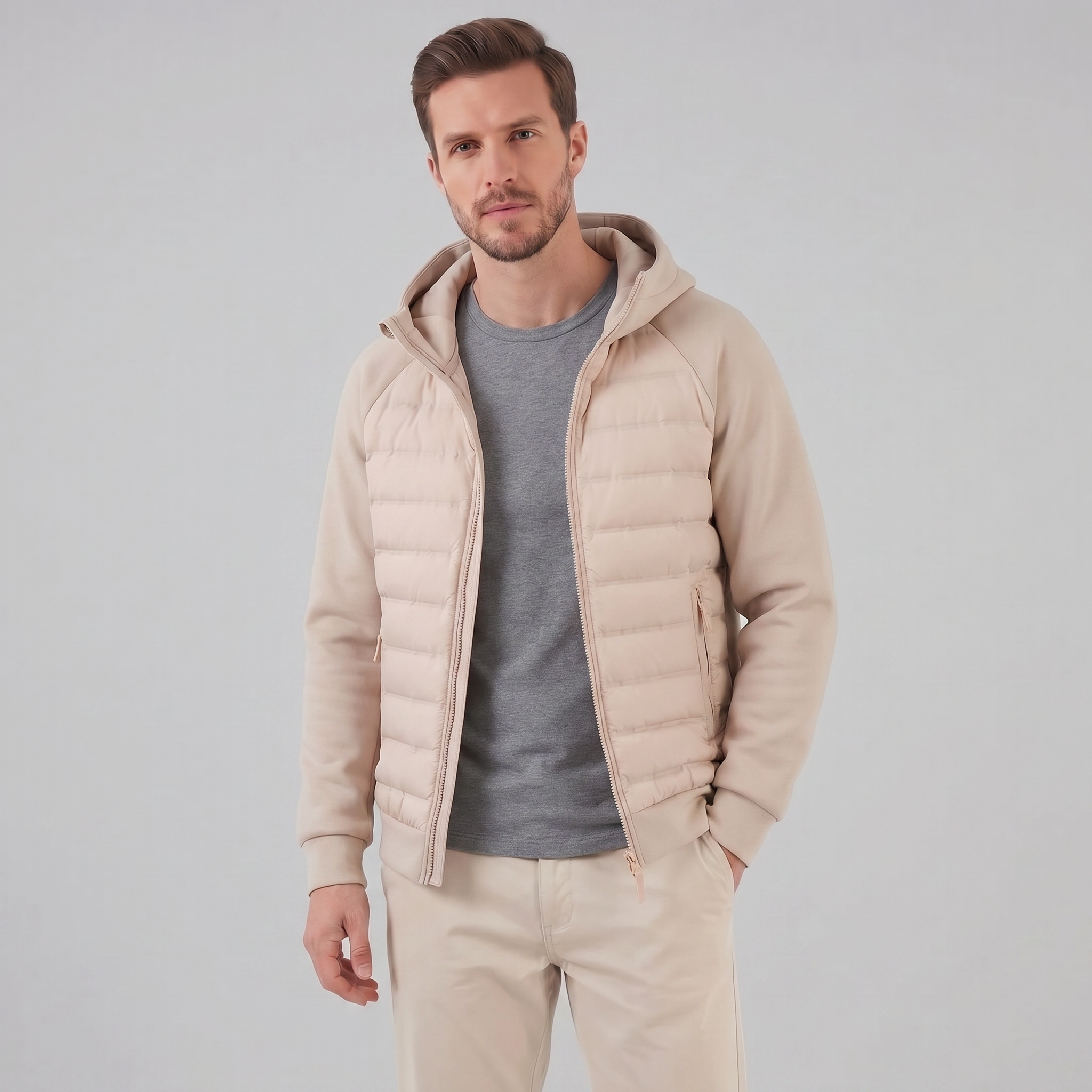 Men's Quilted Hybrid Hooded Jacket