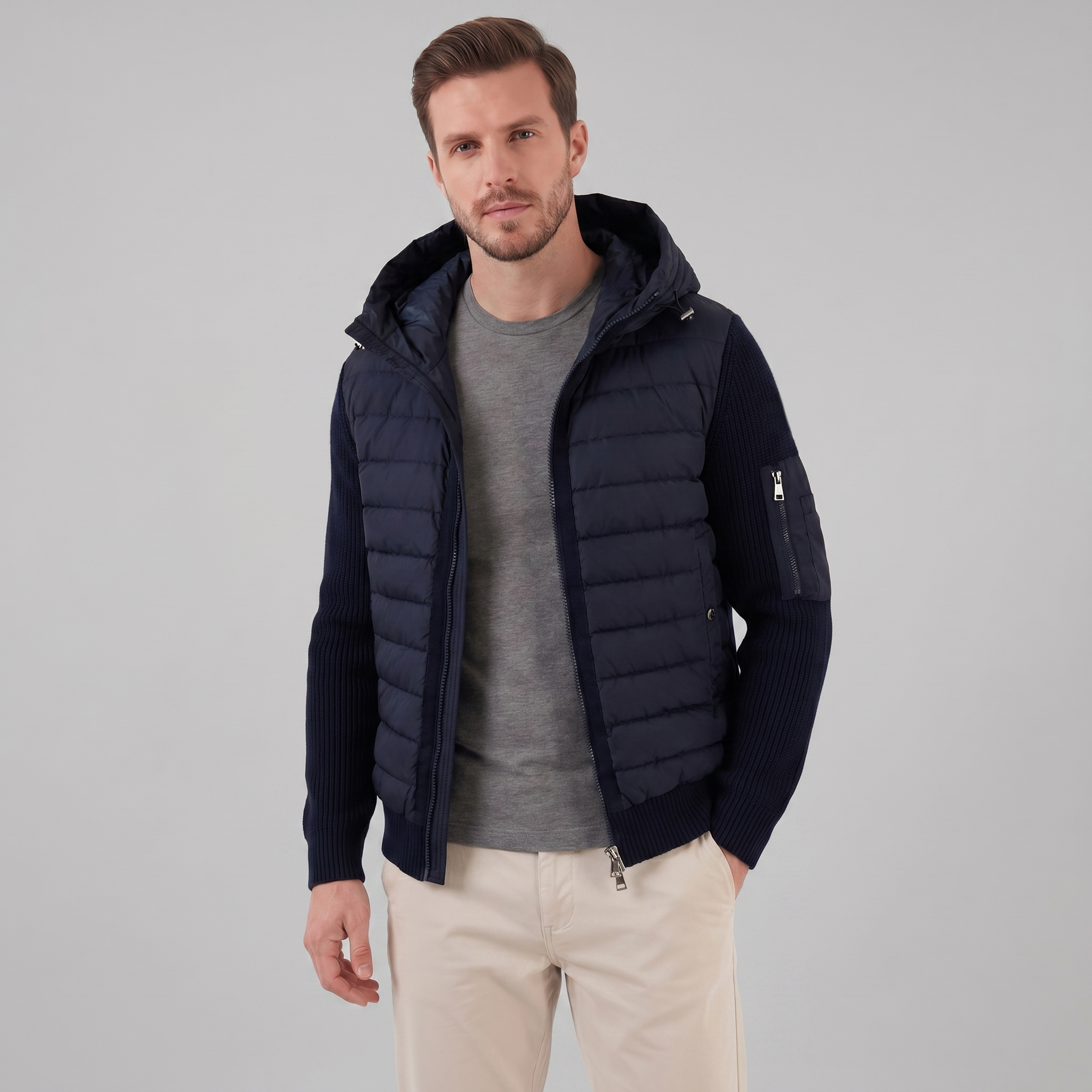 Men's Quilted Hybrid Hooded Jacket