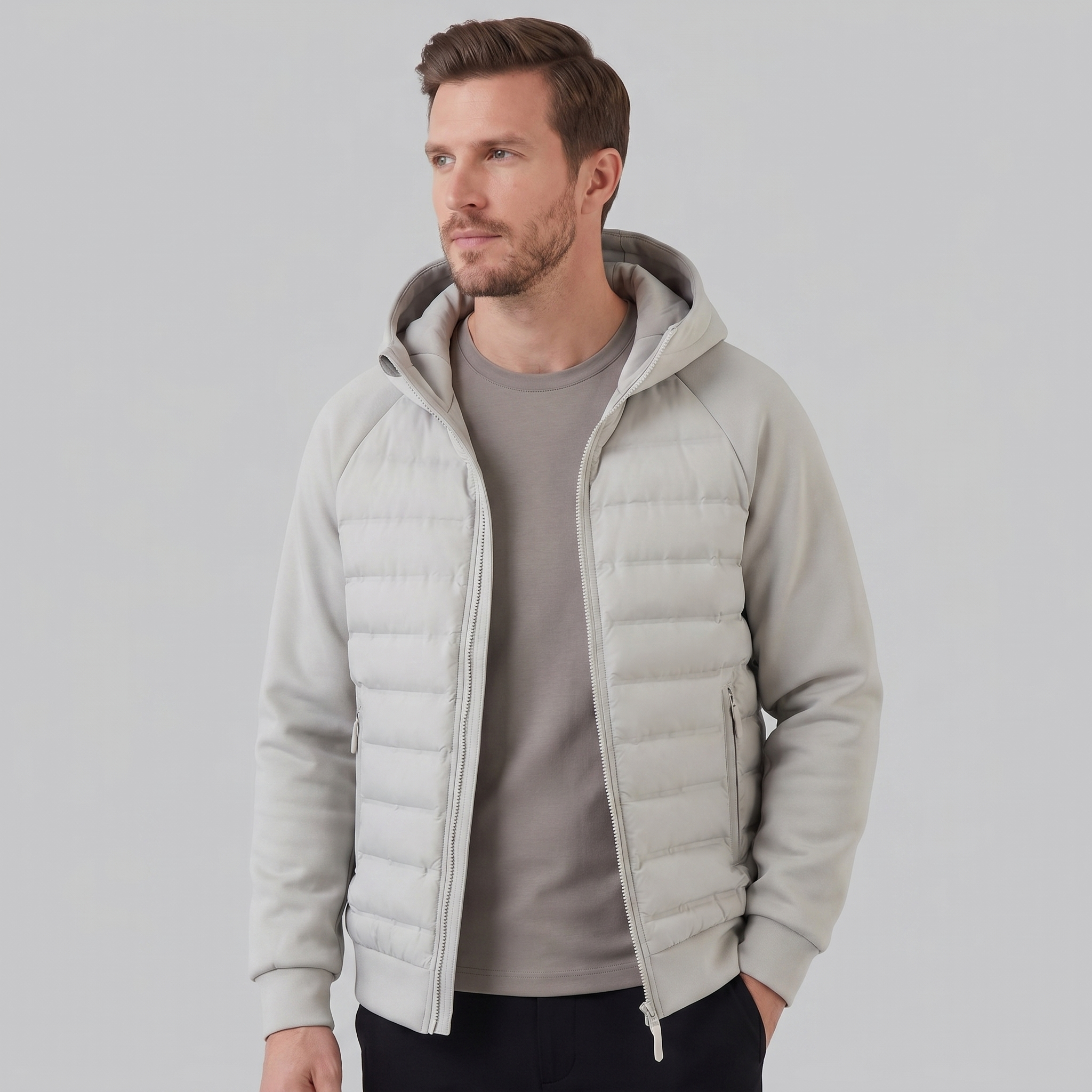 Men's Quilted Hybrid Hooded Jacket