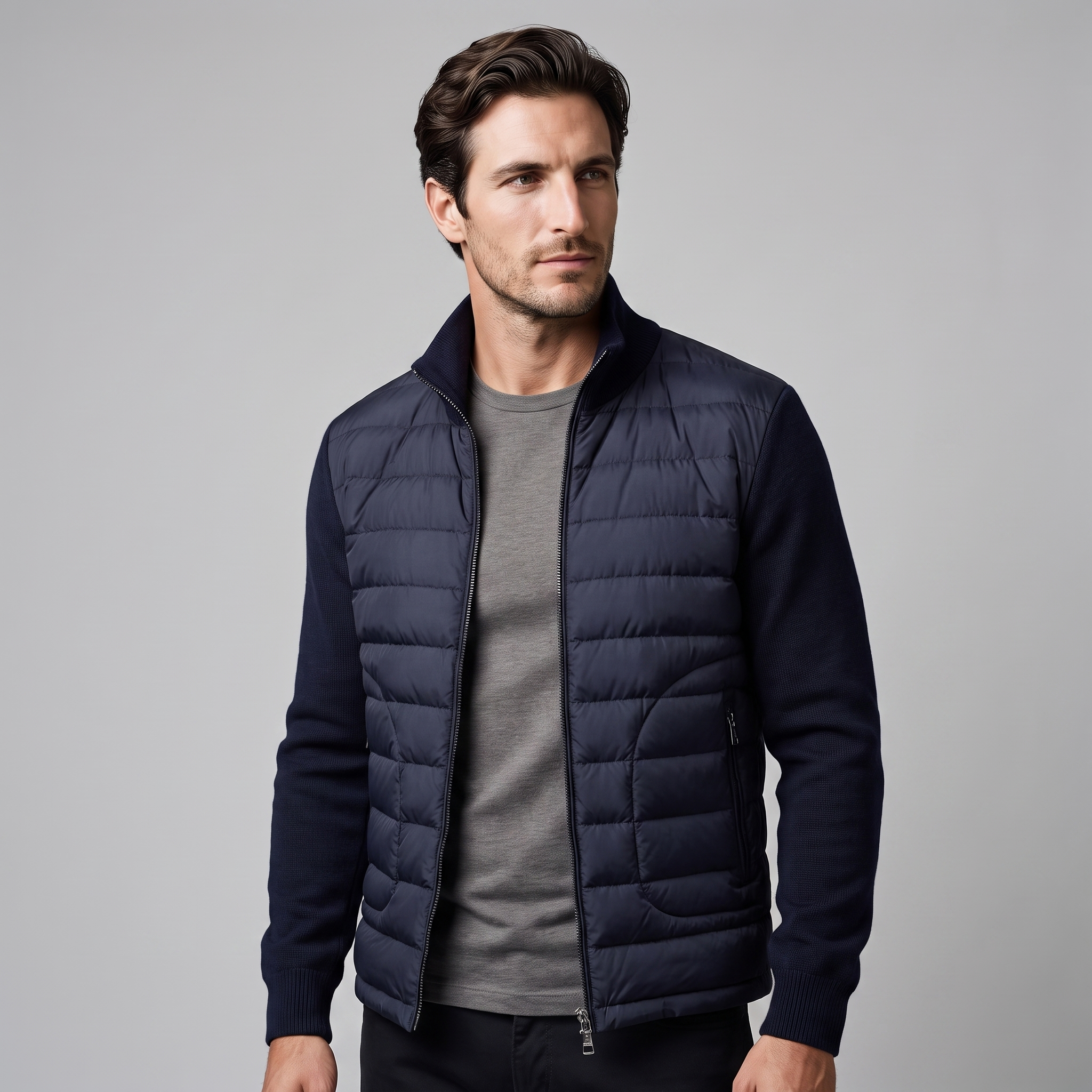 Men's Quilted Hybrid Stand Collar Jacket