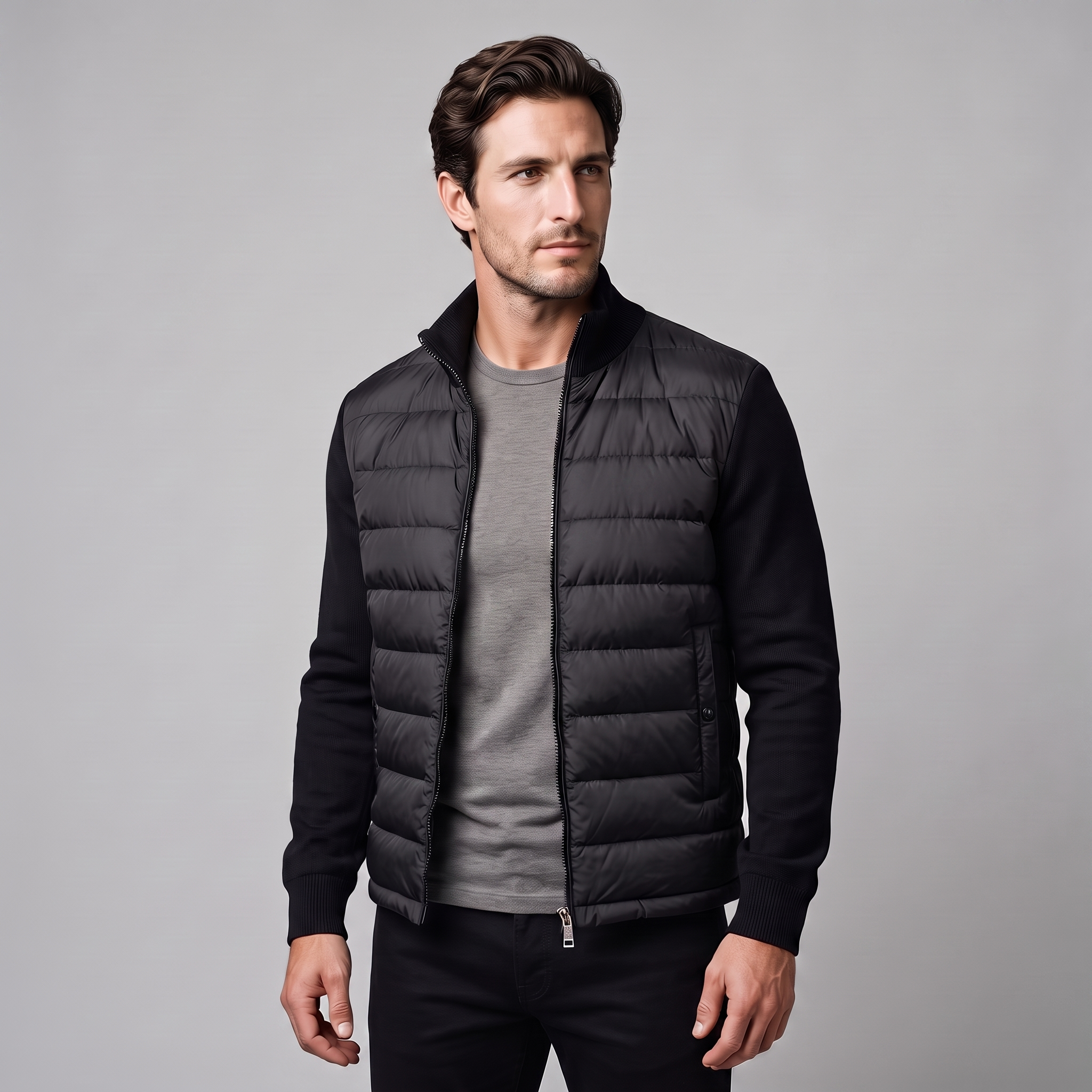 Men's Quilted Hybrid Stand Collar Jacket