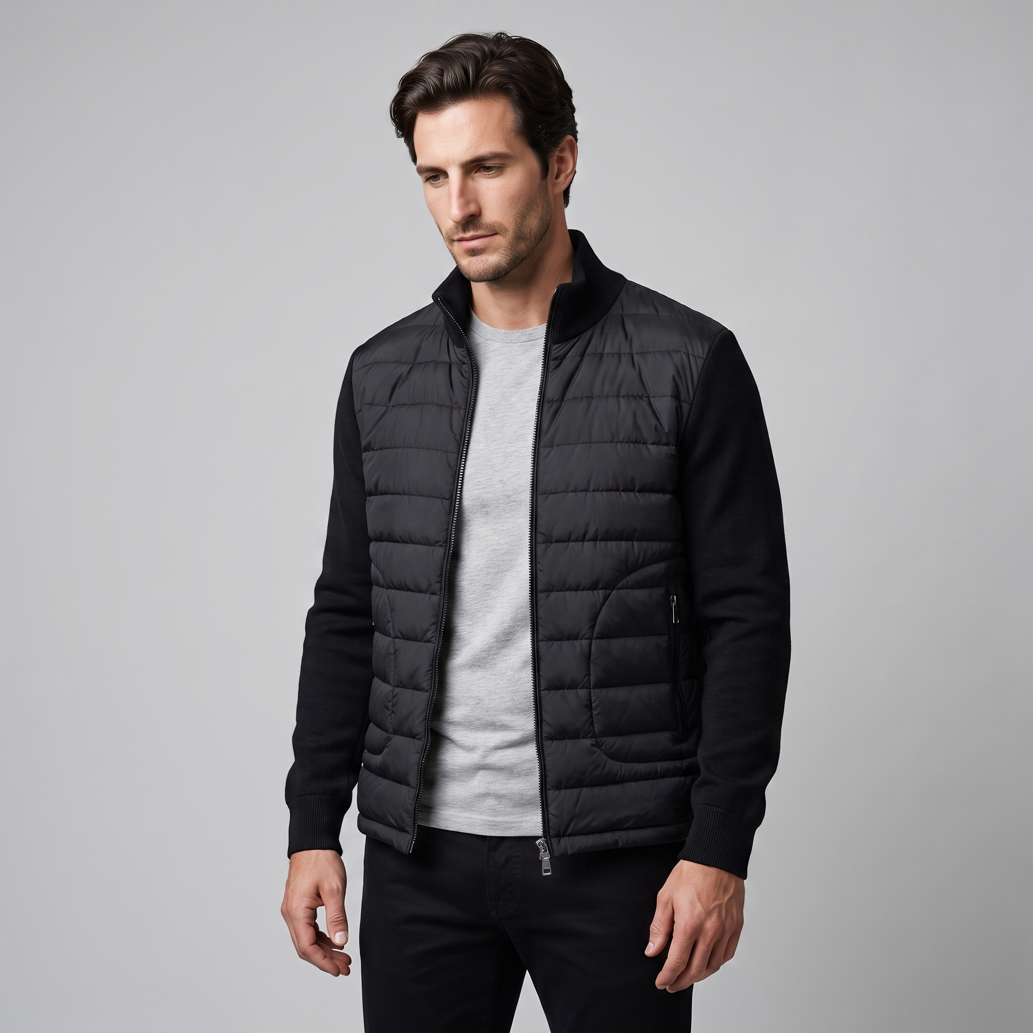 Men's Quilted Hybrid Stand Collar Jacket