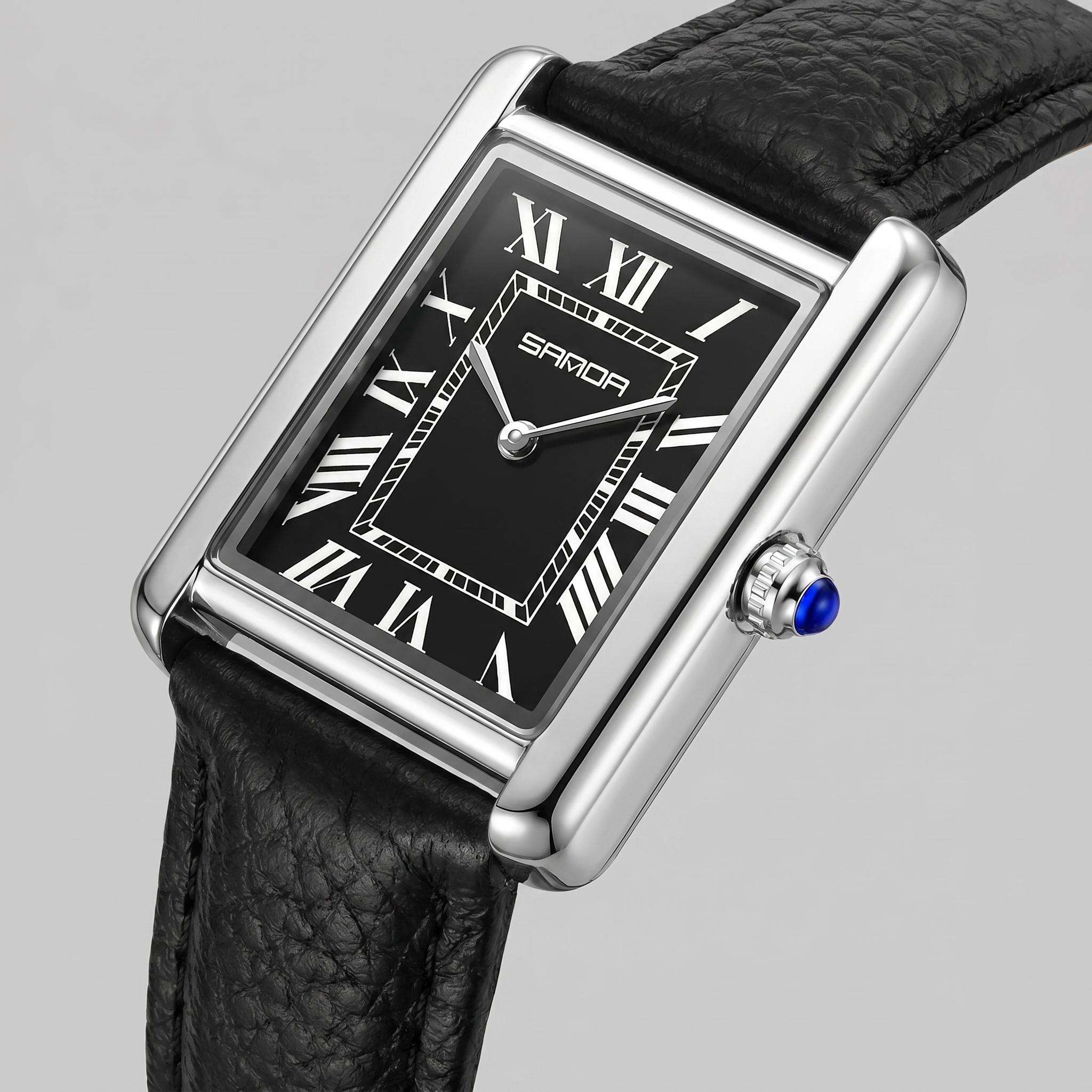 Men's Rectangle Dial Leather Strap Watch