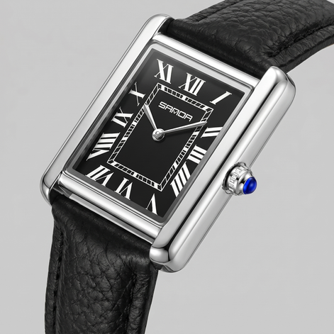 Men's Rectangle Dial Leather Strap Watch