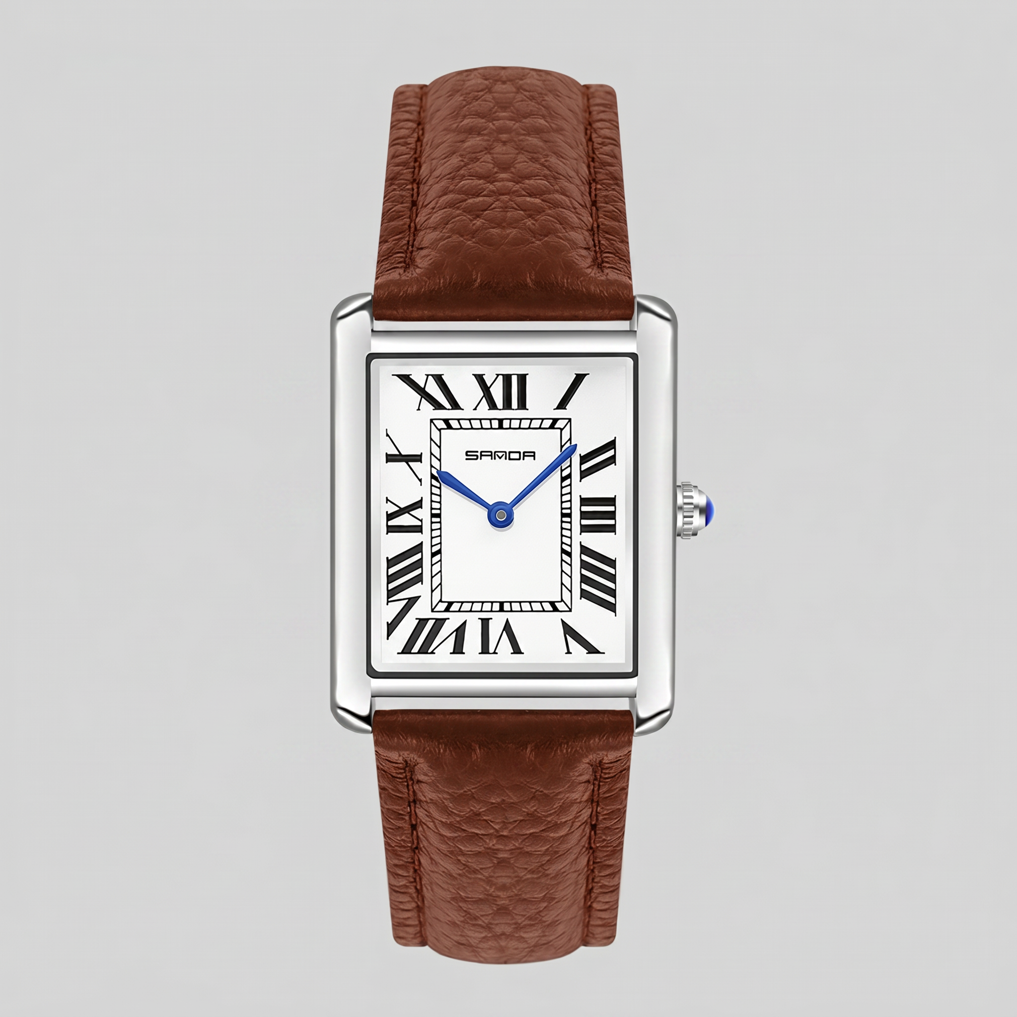 Men's Rectangle Dial Leather Strap Watch