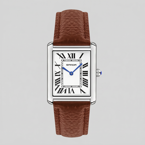 Men's Rectangle Dial Leather Strap Watch