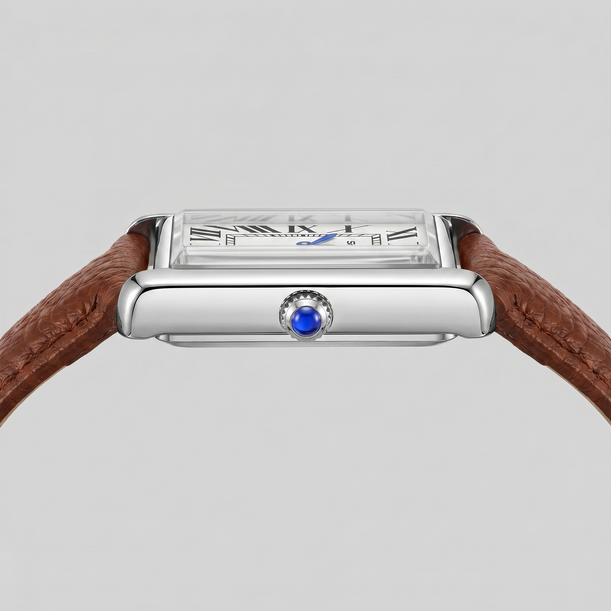 Men's Rectangle Dial Leather Strap Watch