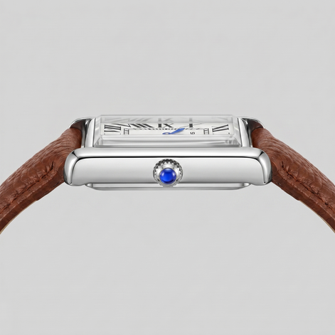 Men's Rectangle Dial Leather Strap Watch