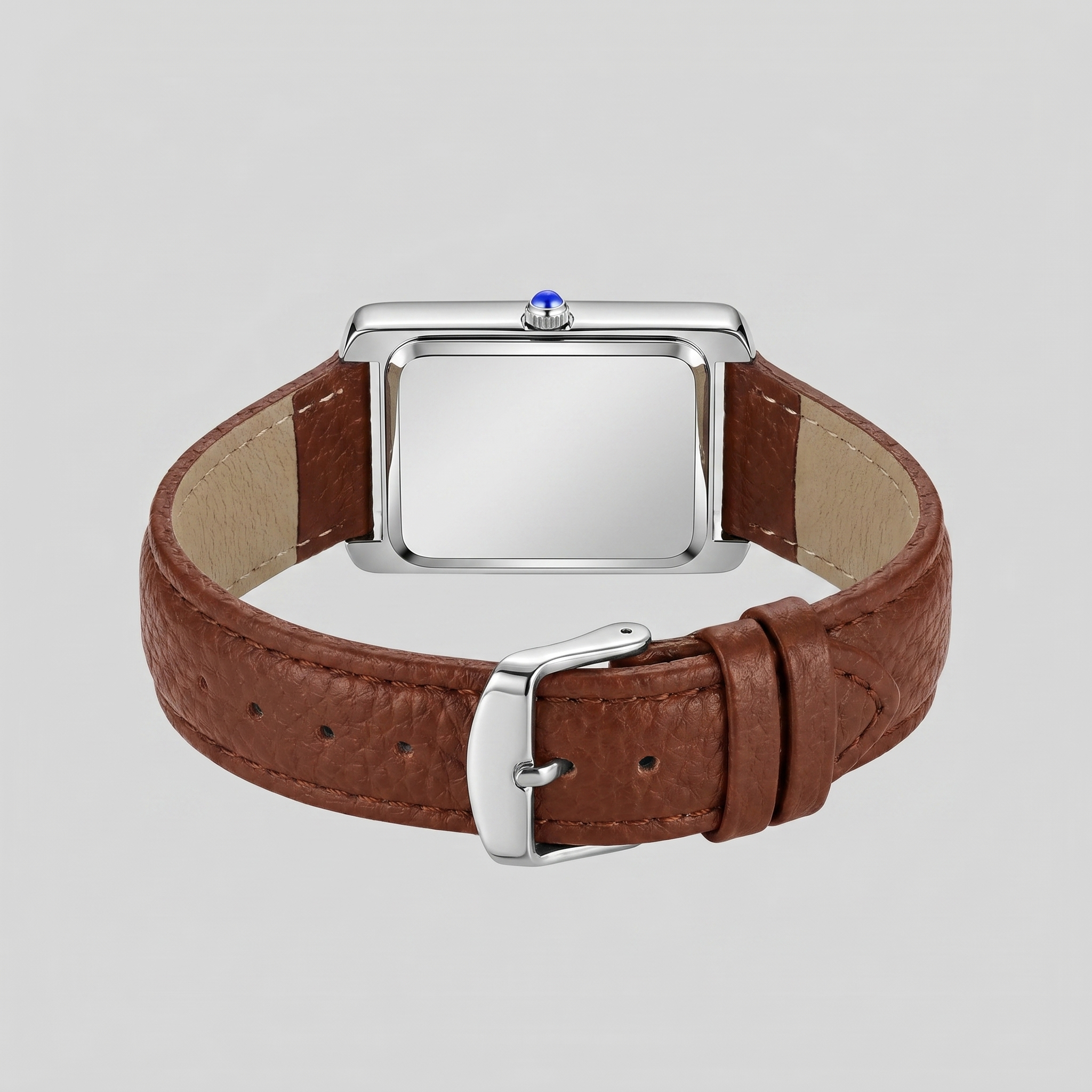 Men's Rectangle Dial Leather Strap Watch