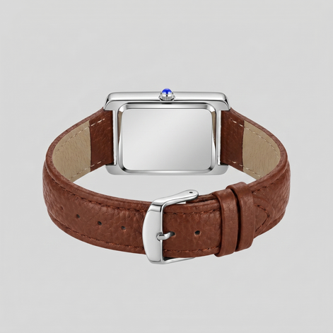 Men's Rectangle Dial Leather Strap Watch