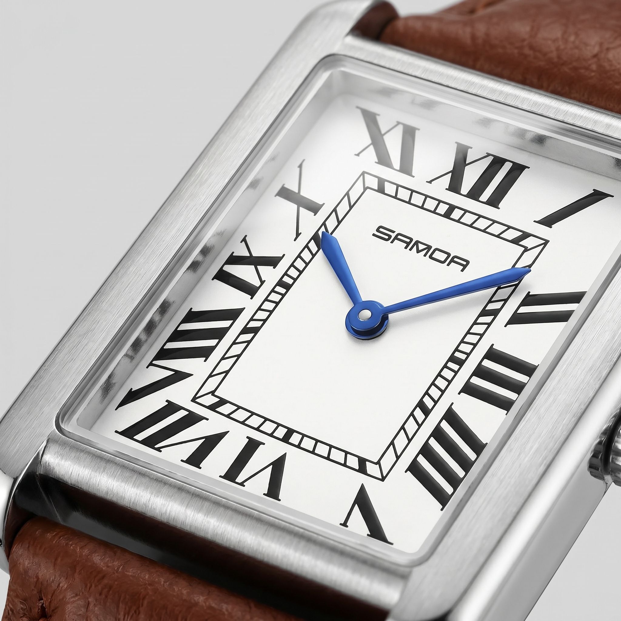 Men's Rectangle Dial Leather Strap Watch