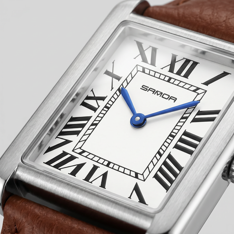 Men's Rectangle Dial Leather Strap Watch