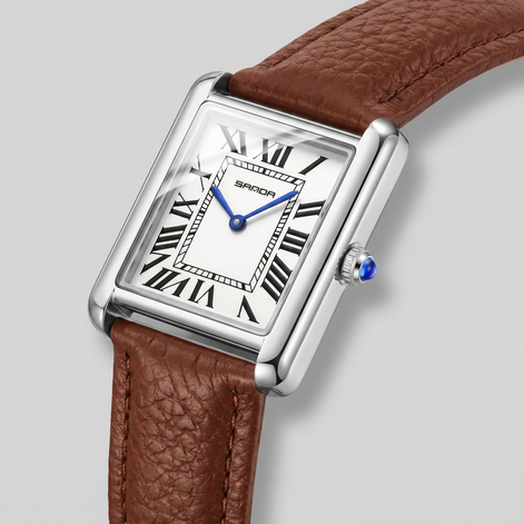 Men's Rectangle Dial Leather Strap Watch