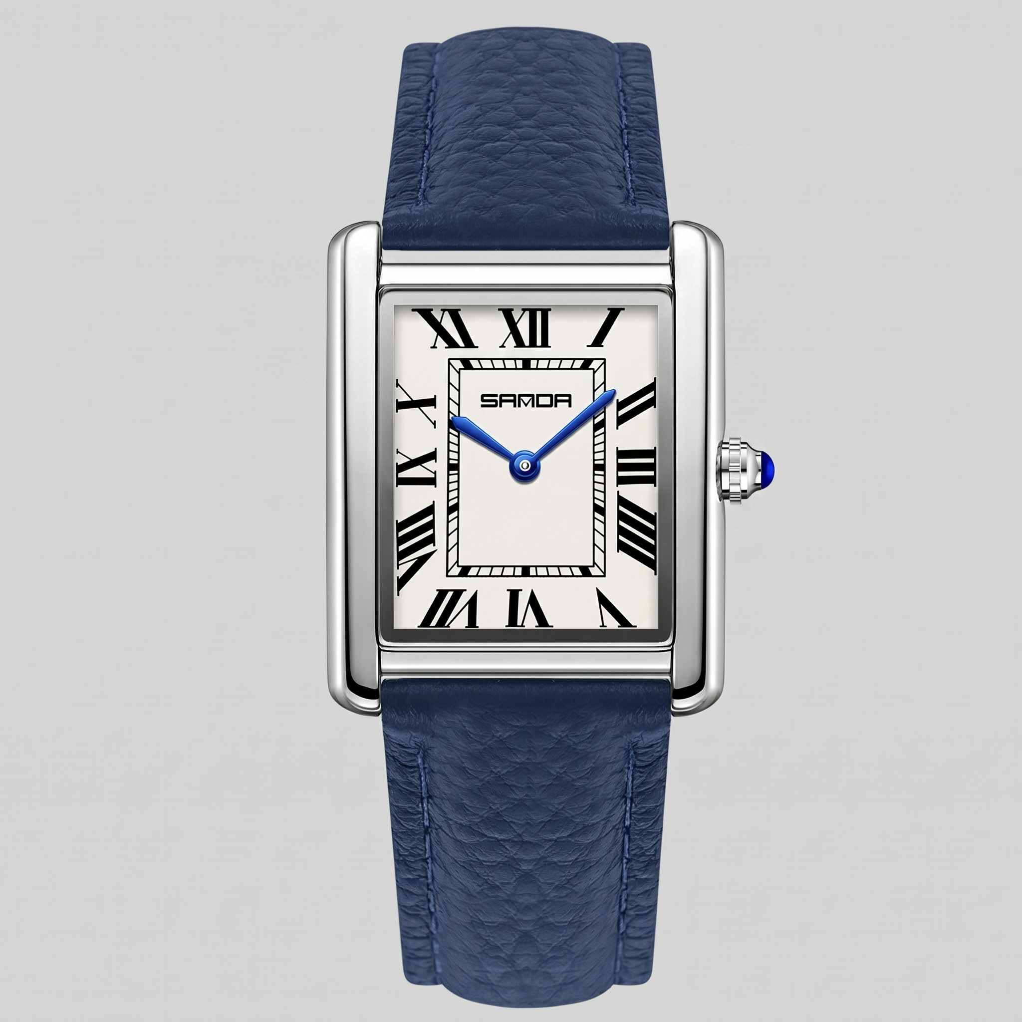 Men's Rectangle Dial Leather Strap Watch