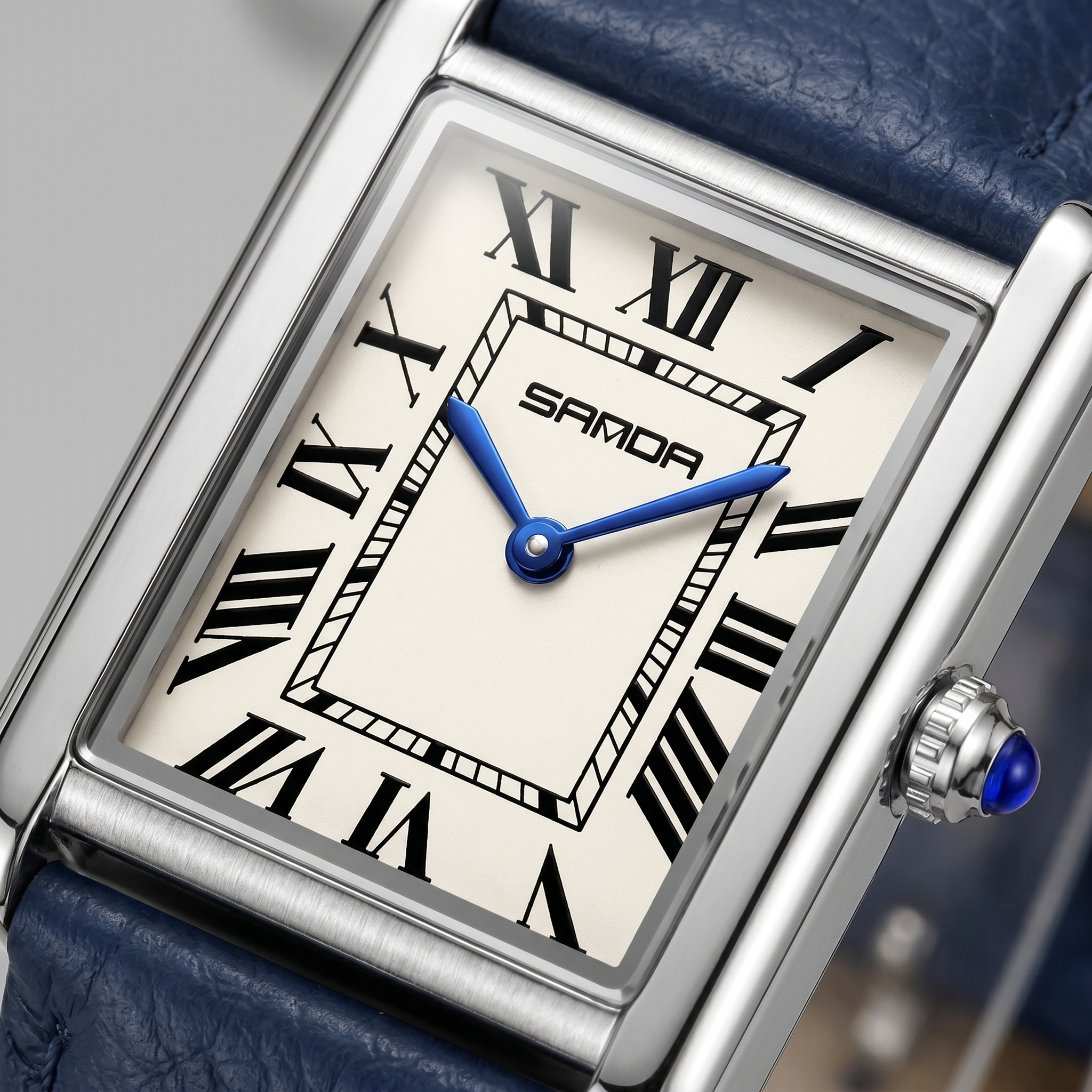 Men's Rectangle Dial Leather Strap Watch
