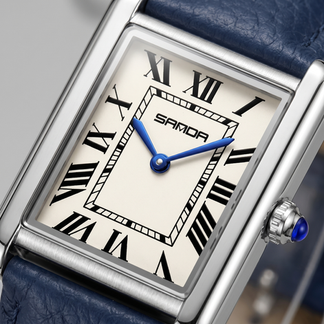 Men's Rectangle Dial Leather Strap Watch