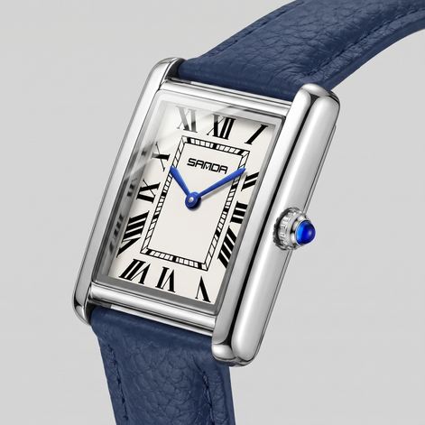 Men's Rectangle Dial Leather Strap Watch
