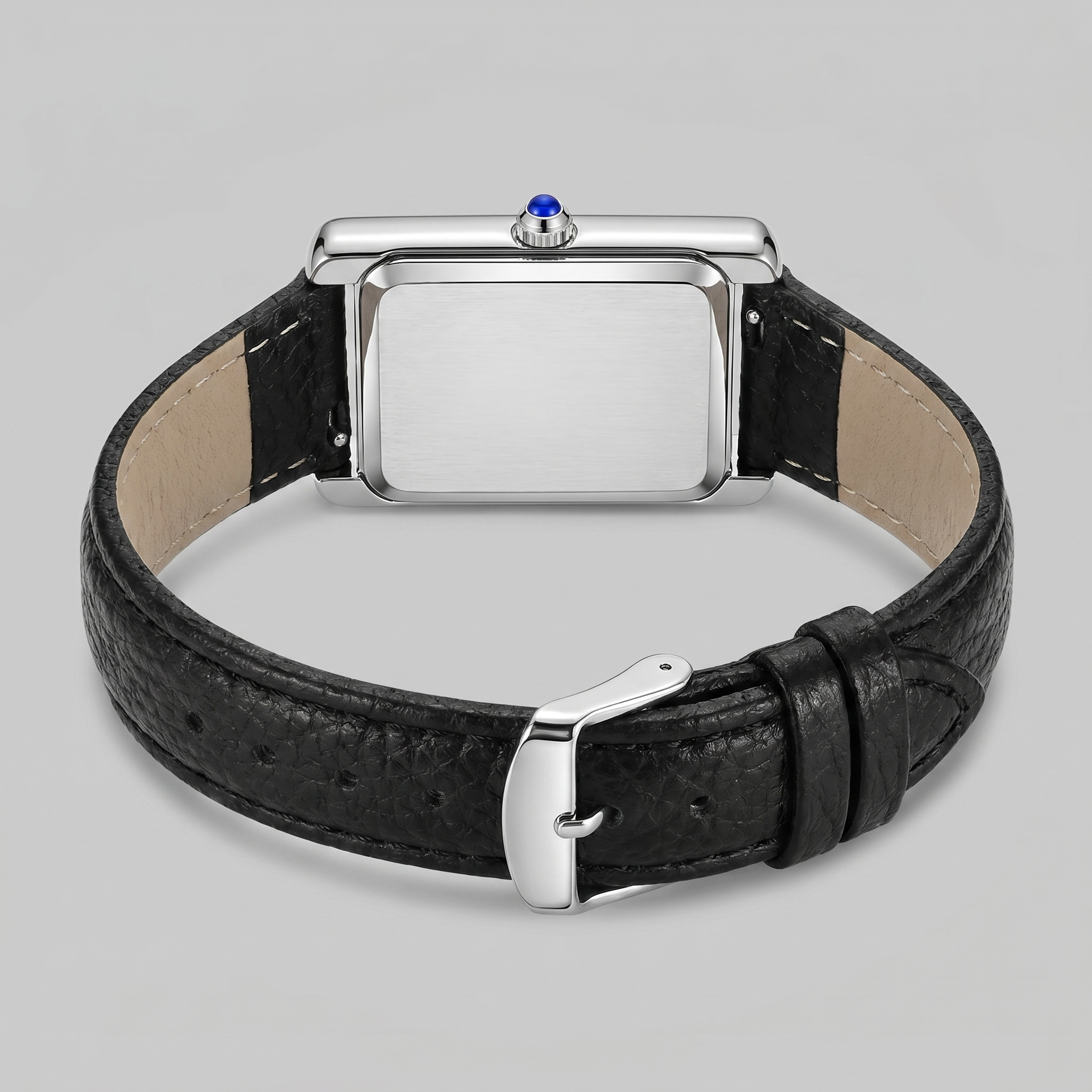 Men's Rectangle Dial Leather Strap Watch