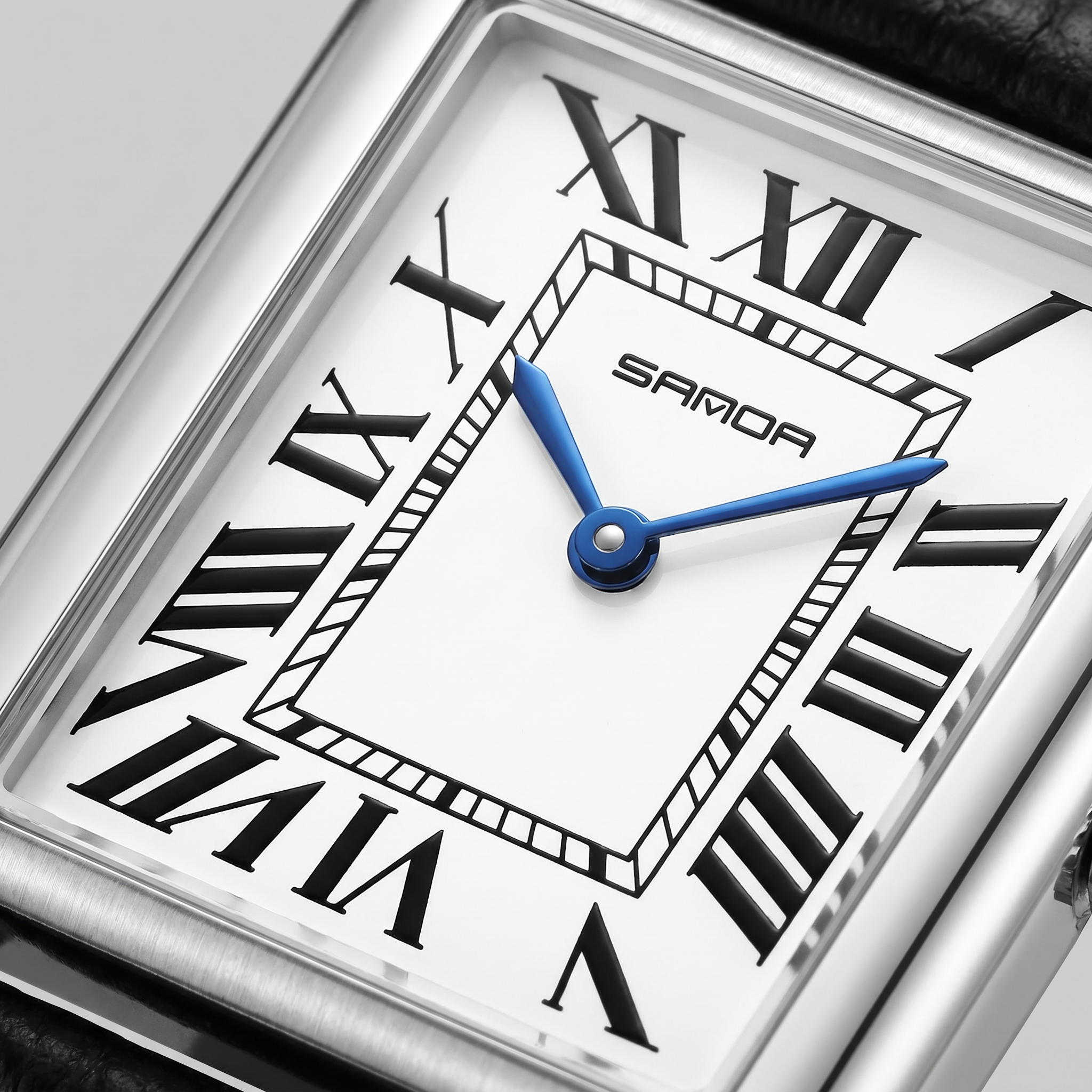 Men's Rectangle Dial Leather Strap Watch