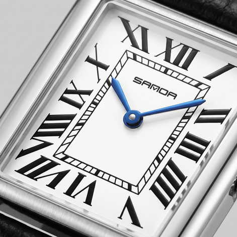Men's Rectangle Dial Leather Strap Watch