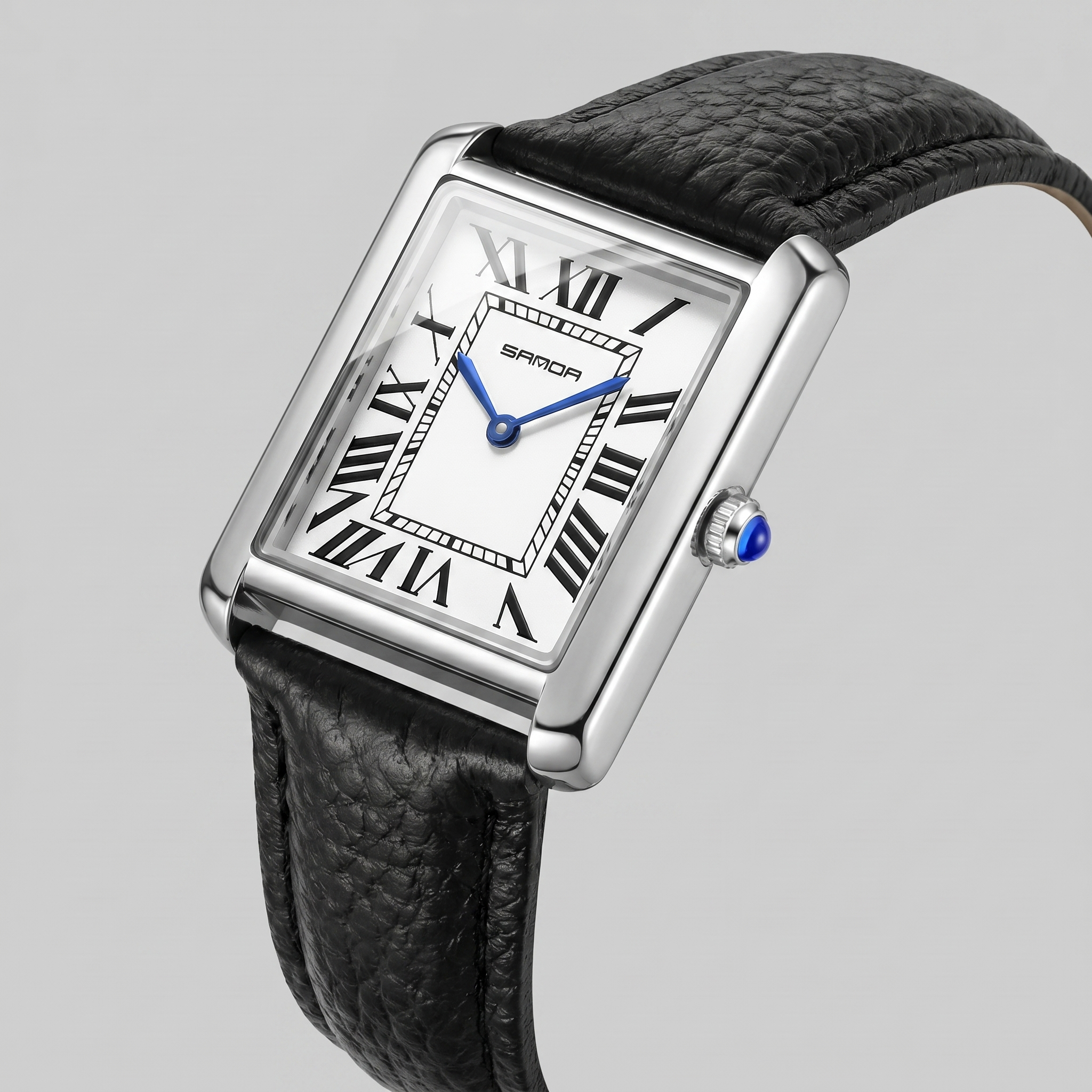 Men's Rectangle Dial Leather Strap Watch