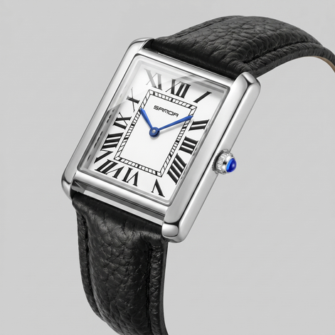 Men's Rectangle Dial Leather Strap Watch