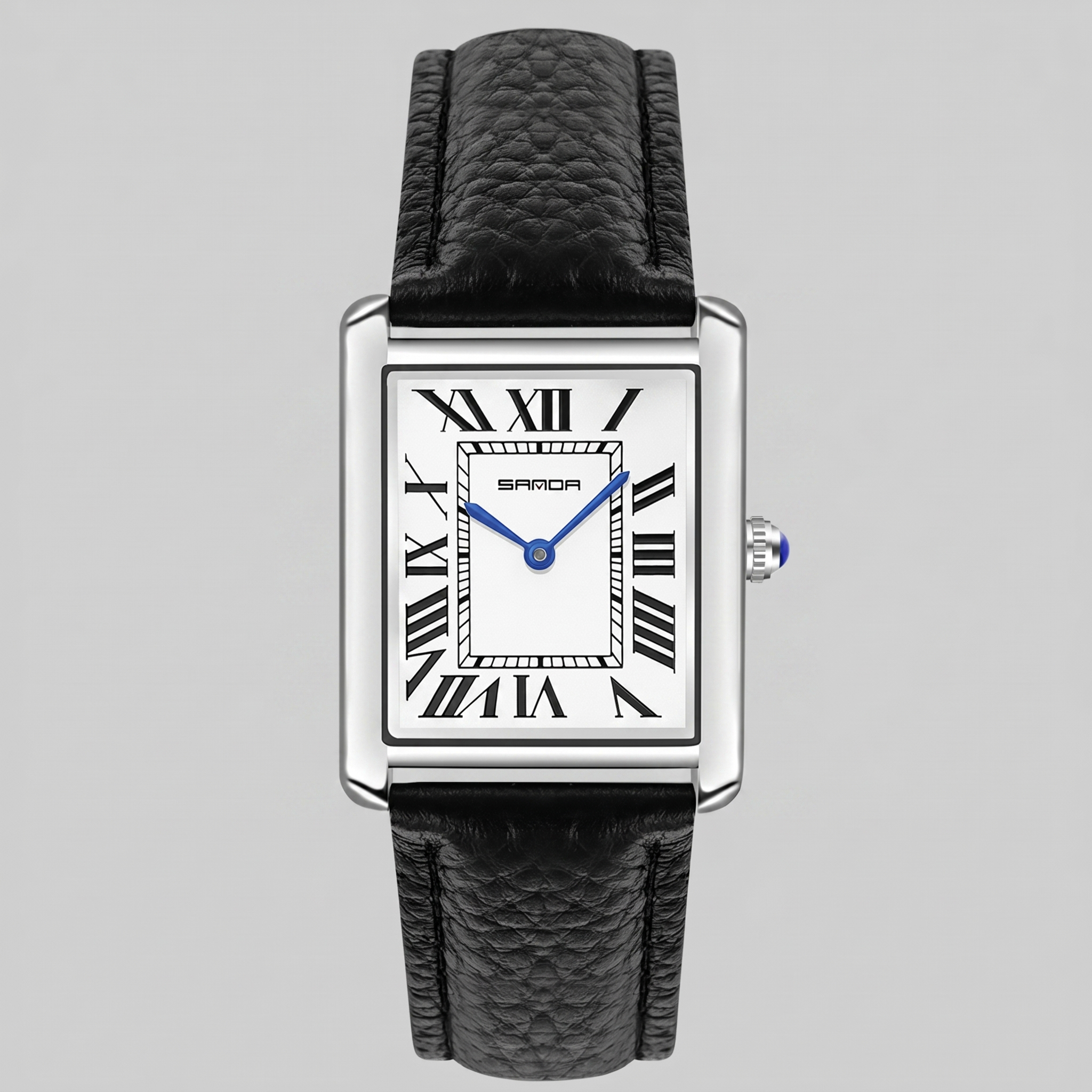 Men's Rectangle Dial Leather Strap Watch