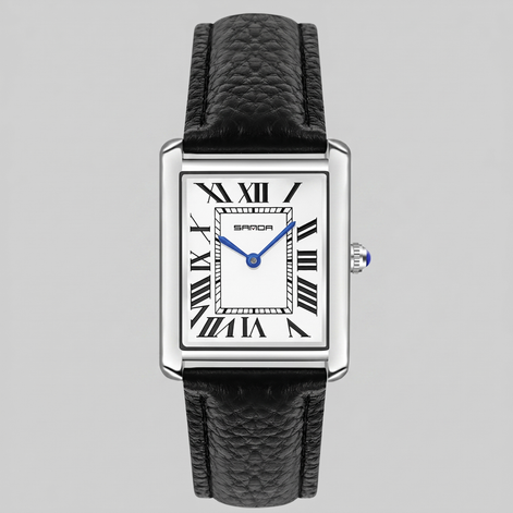 Men's Rectangle Dial Leather Strap Watch