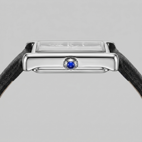 Men's Rectangle Dial Leather Strap Watch