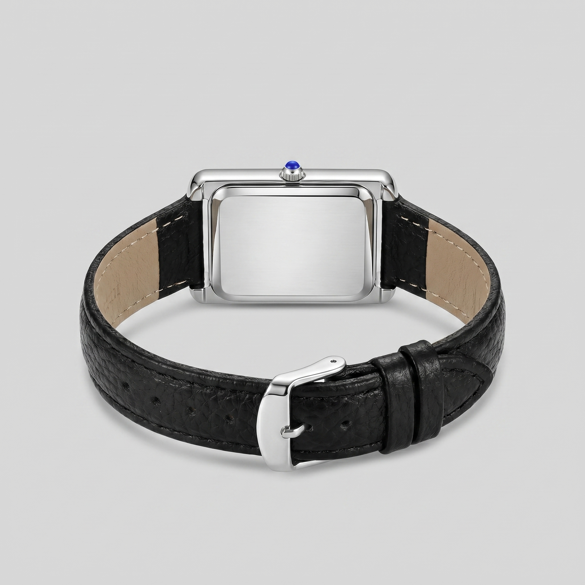Men's Rectangle Dial Leather Strap Watch