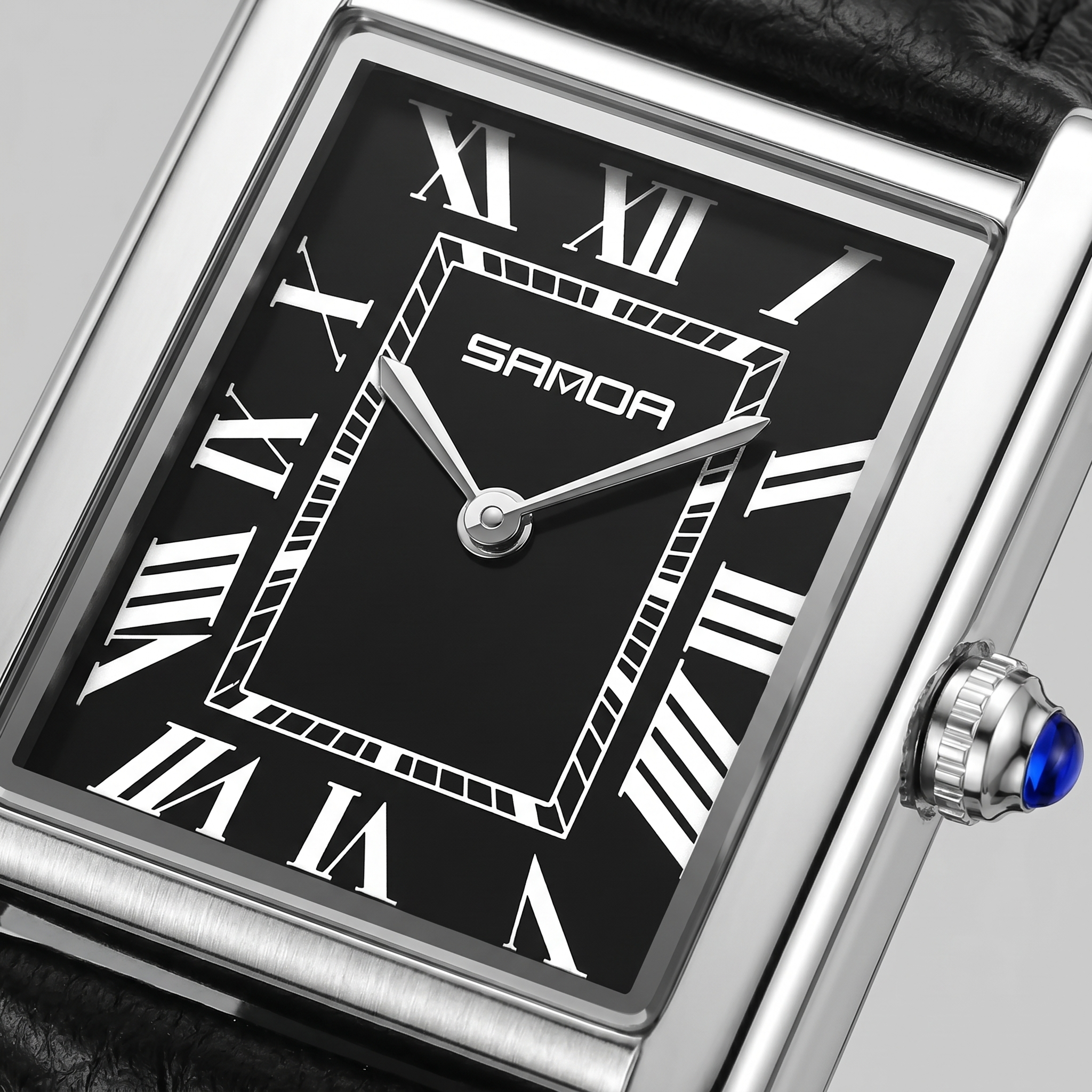 Men's Rectangle Dial Leather Strap Watch