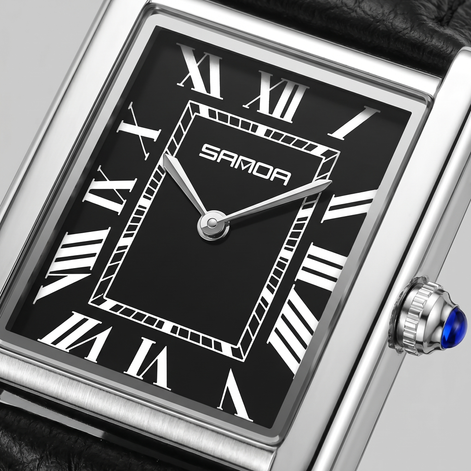 Men's Rectangle Dial Leather Strap Watch