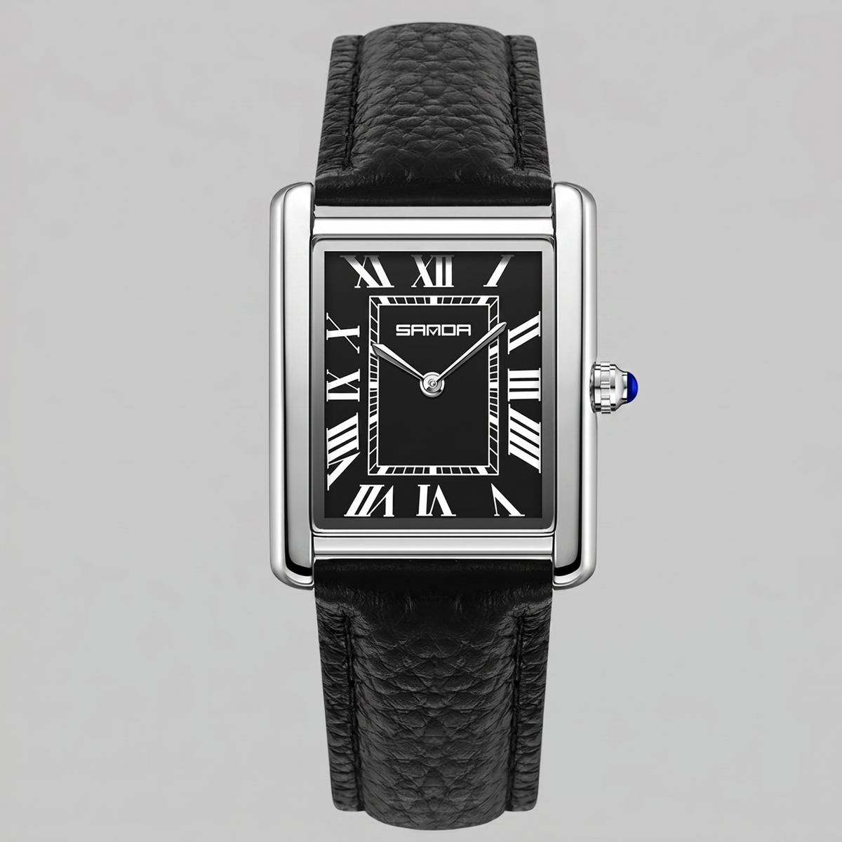 Men's Rectangle Dial Leather Strap Watch