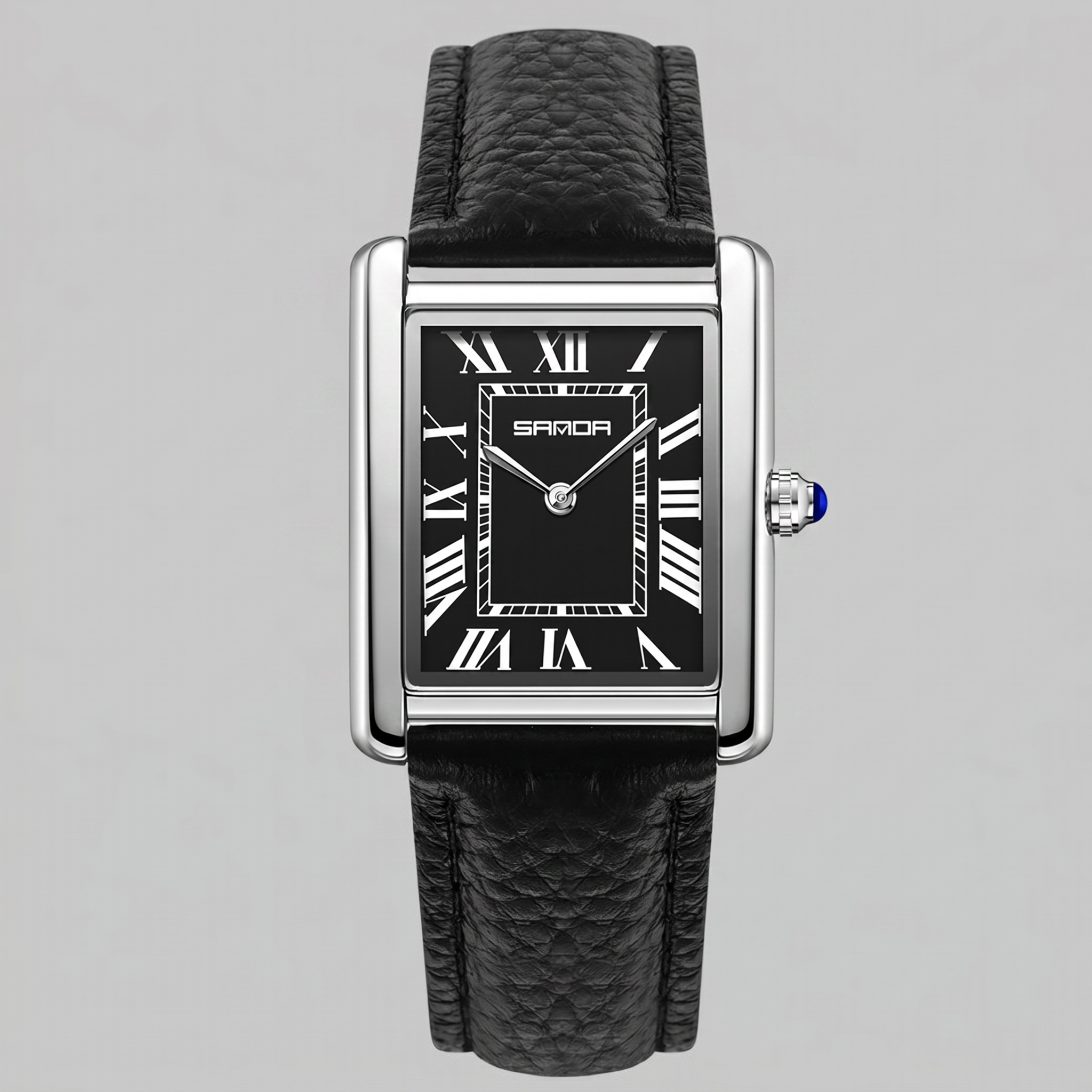 Men's Rectangle Dial Leather Strap Watch
