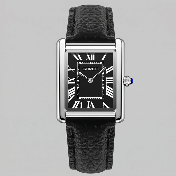 Men's Rectangle Dial Leather Strap Watch