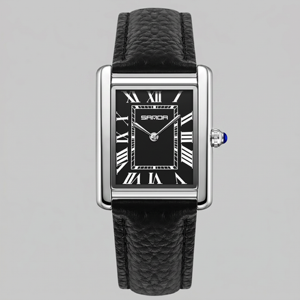 Men's Rectangle Dial Leather Strap Watch