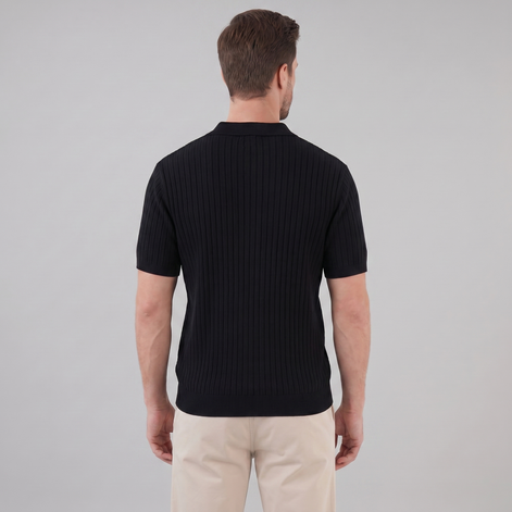 Men's Rib-Knit Polo Shirt with Short Sleeves