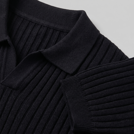 Men's Rib-Knit Polo Shirt with Short Sleeves