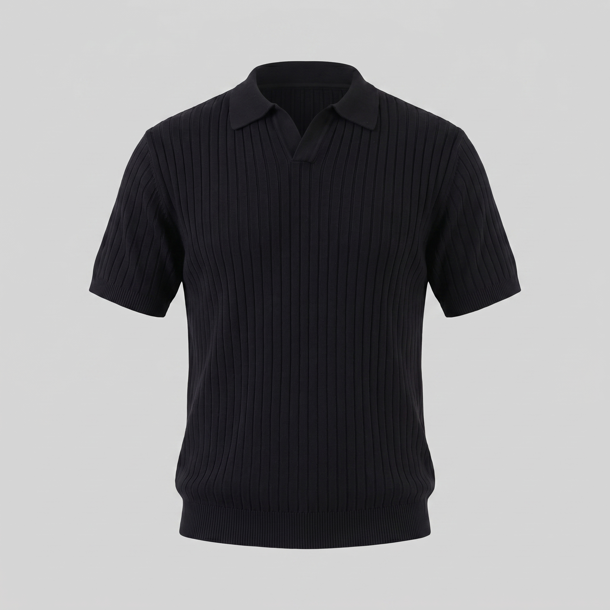 Men's Rib-Knit Polo Shirt with Short Sleeves