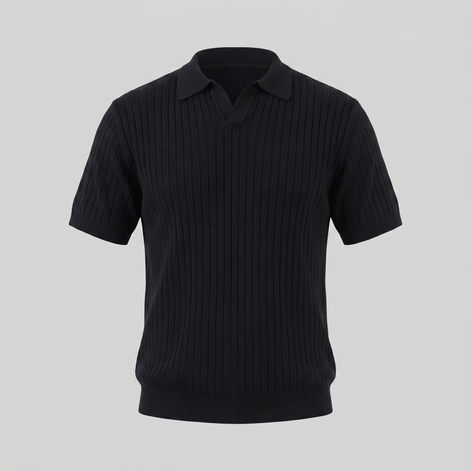 Men's Rib-Knit Polo Shirt with Short Sleeves